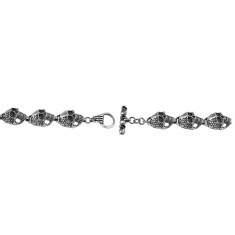 18mm Skull Head Bracelet with Toggle Clasp, 8.5" Length, Sterling Silver